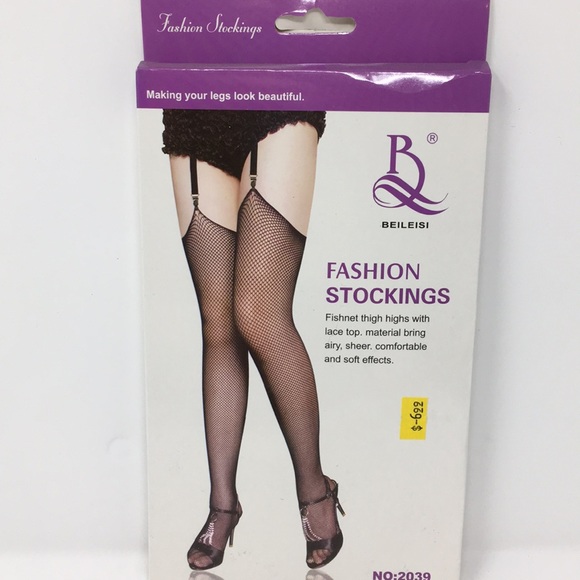NWT BEILEISI BLACK FISHNET THIGH HIGHS - Picture 1 of 3